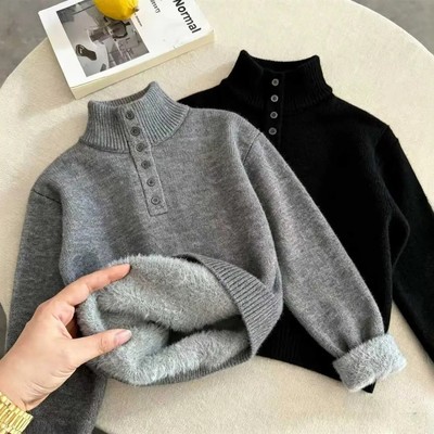 男童一体绒加厚半高领毛衣秋冬季