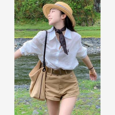 法式小资白色纯棉衬衫女