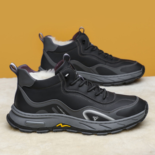 冬季男士棉鞋加厚羊毛高帮休闲鞋男款皮毛一体保暖加绒加厚棉皮鞋