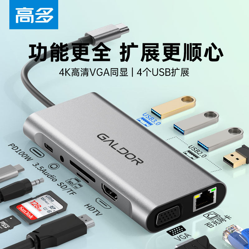 高多 拓展坞typec扩展hdmi投屏转换usb分线器读卡网线多接口转接头适用华为苹果17雷电4笔记本电脑iPad平板