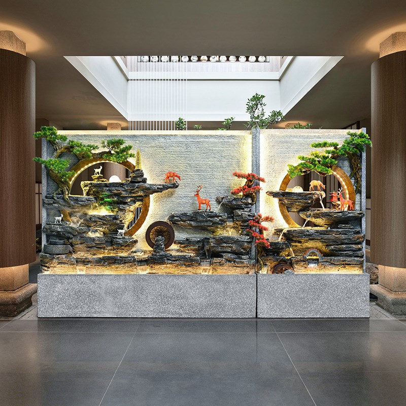 大型水幕墙背景墙假山流水喷泉客厅室内屏风庭院循环瀑布景观摆件