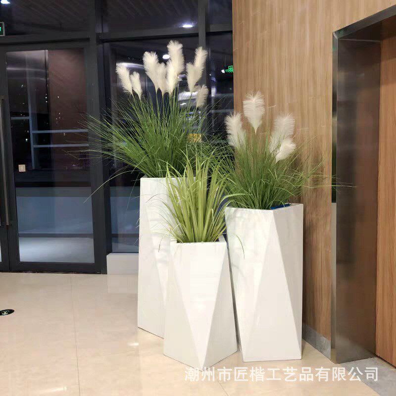 时尚几何造型玻璃钢大花盆落地大花瓶花器样板房商场客厅摆件装饰
