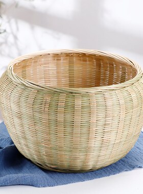 竹制品编织茶叶篮收纳篮带盖竹篮 鸡蛋篮竹筐