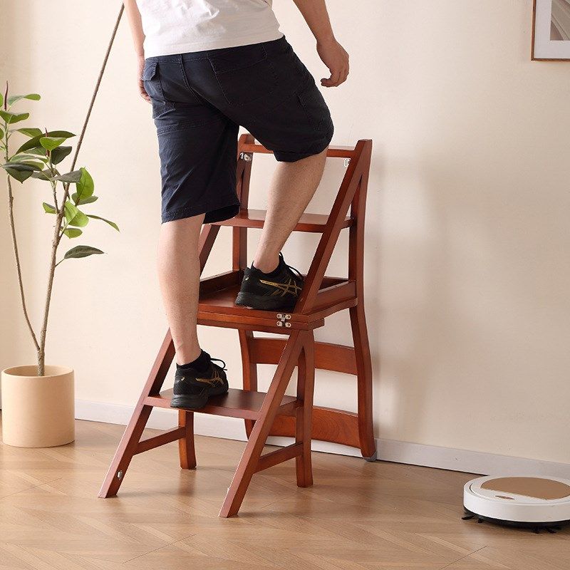 家用实木多功能餐椅折叠椅室内登高梯子折叠椅子两用餐桌椅楼梯凳