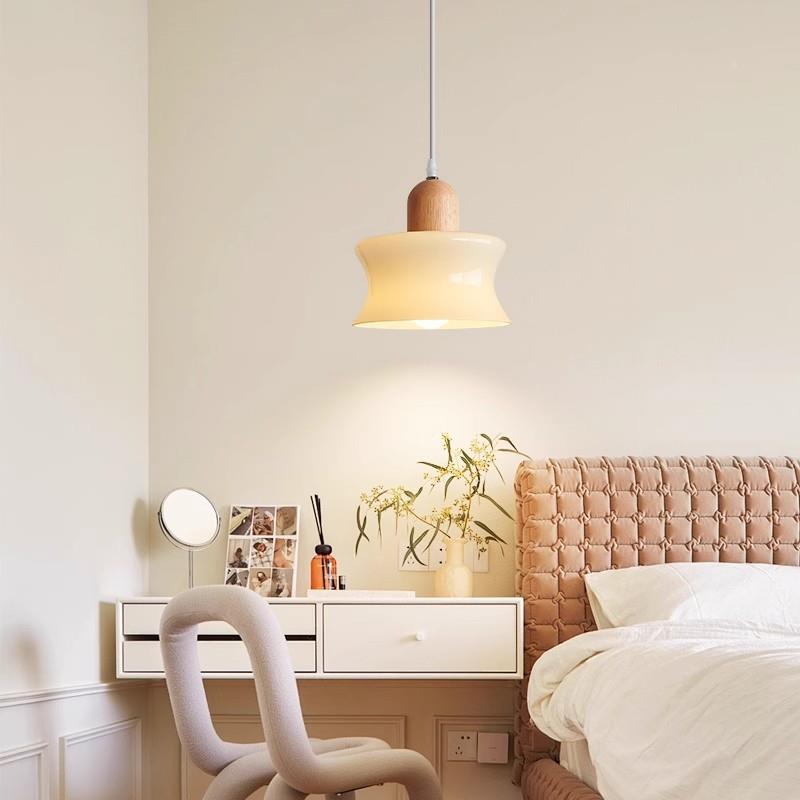 现代简灯约原木木小吊餐民桌吧台灯宿房间床头奶油风924实玻璃吊