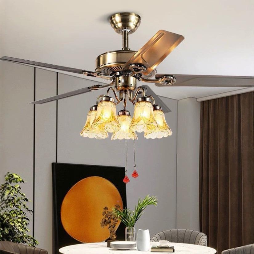 w%欧式吊扇灯风扇客厅餐厅卧灯室带的灯吊扇大风力超静音带524电