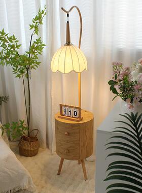 奶原木风卧室置床头油柜落地灯沙一体法式装物21680饰边几客厅发