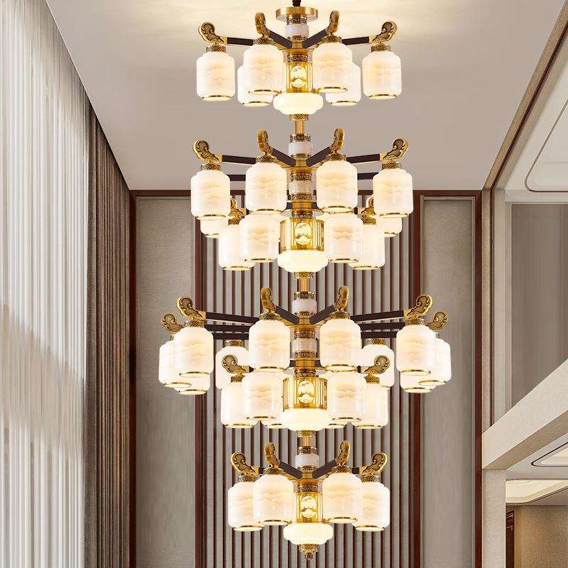 新客中式吊灯全厅铜实国木灯具大104气中风家用书房别墅复式楼灯