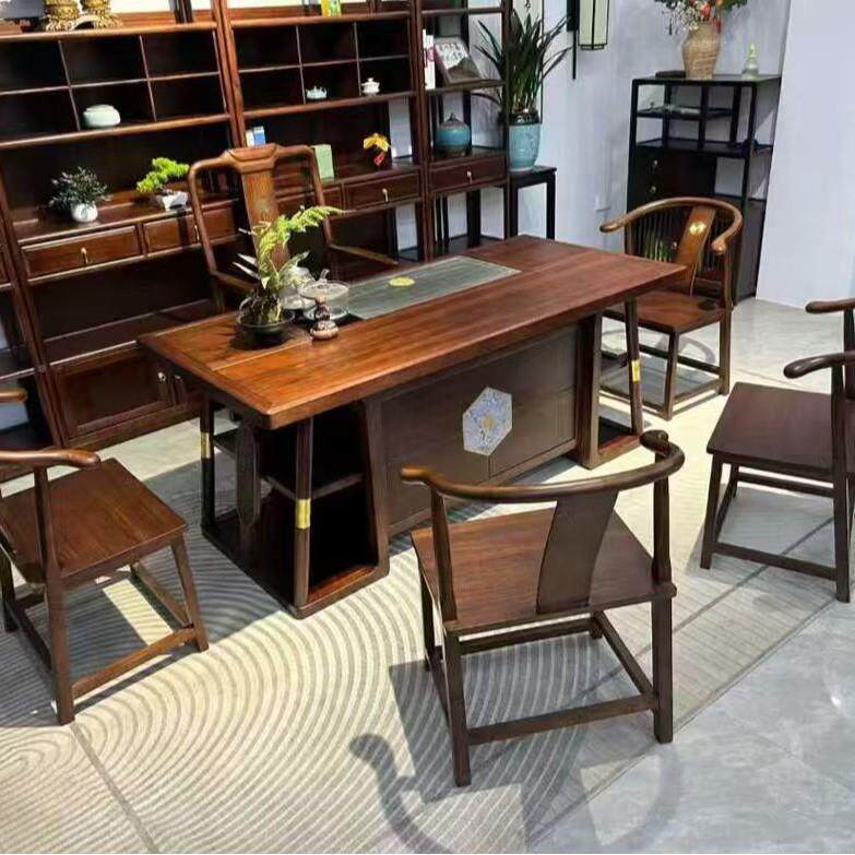新中桌式工艺大具办板茶OUO家公茶台家用茶台家具南美胡桃色