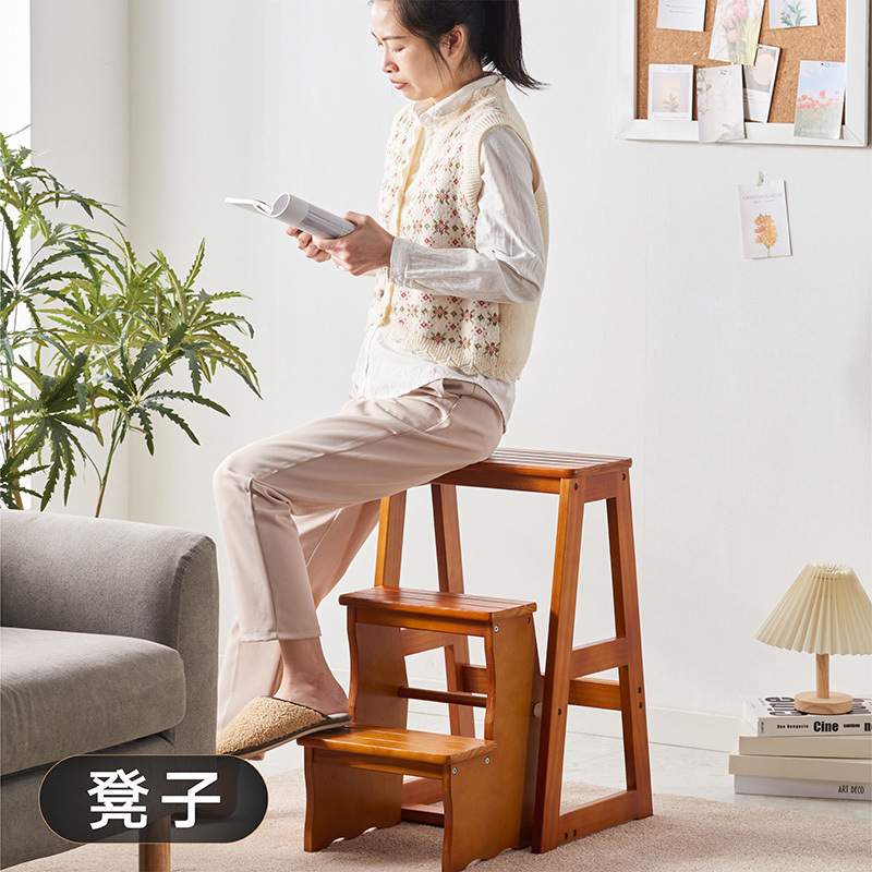 梯子家用多功能折叠梯椅进口实木梯子室内登高梯凳三步梯子置物架