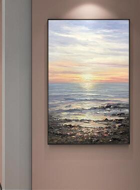 纯手绘油大画现代日出画装饰玄幻画竖版挂画肌理复式楼壁尺OUK寸