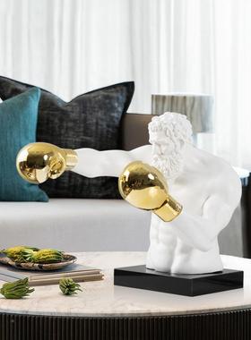 现代简端景台白色拳击手艺术电品玄关雕塑摆件两客厅745128装饰约