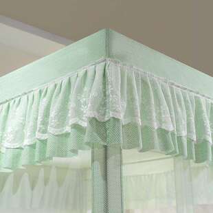 三6片坐床开门床帘式尘遮光坐蚊帐宫廷式花边床帘拉链遮款光防床