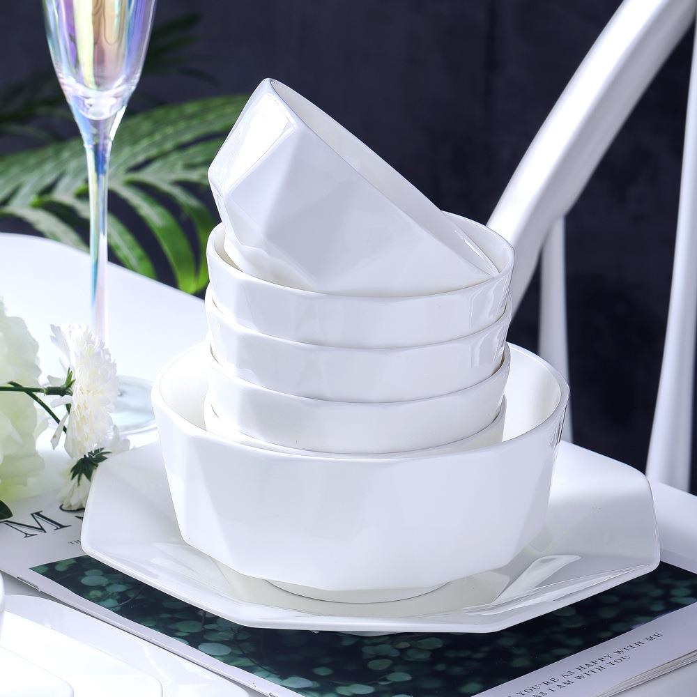 瓷餐具用38餐Z1204头60头景德镇陶瓷具纯白釉下彩骨瓷碗盘家碗骨