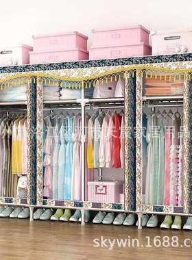 布衣柜钢管加加固收纳柜25MM简经粗济型临时租房衣橱厂家C217优易