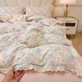 水洗棉双风层纱床上四件套公主被针织棉床单亲肤透气枕套hcjf scs