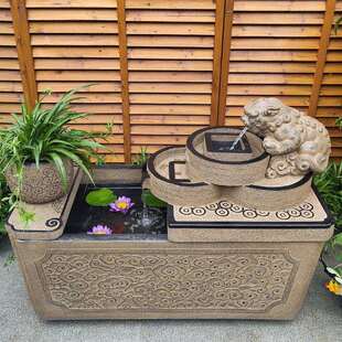 庭院花园水鱼室外流露台新中式循环水SJS摆池件大型鱼缸造景喷泉