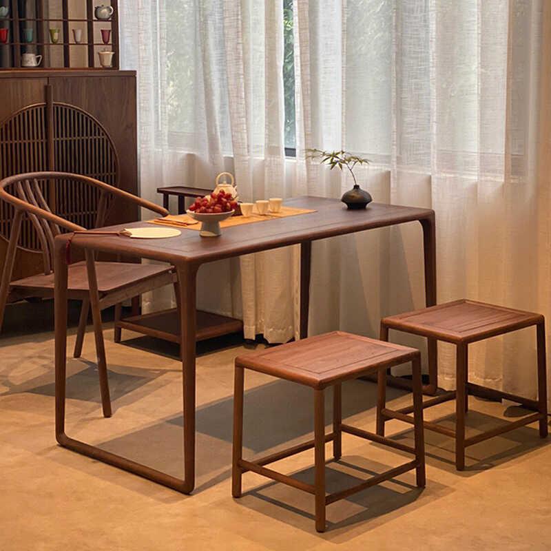 台茶桌北胡美黑桃木新UFB阳中式客厅家用小型茶台实喝木茶桌椅组