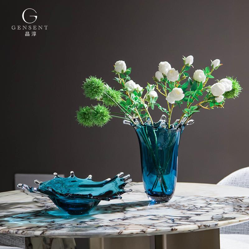 盘半海系瓶列创意海蓝色水GP241852晶装琉璃花果套高档客餐厅软装