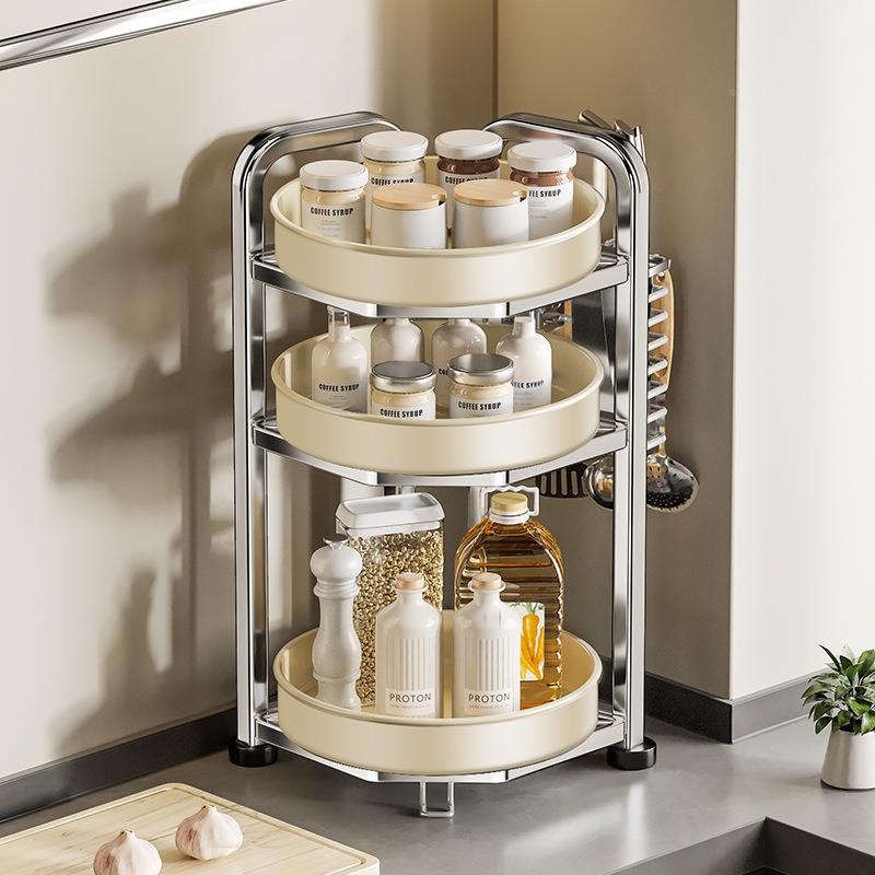 三转调料架不锈钢家用房调旋料品置物架台面盐油角无瓶调料厨收纳