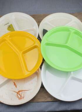 多商用分格盘子三饭格快餐盘四格塑料套OLZ餐密胺套装格学盘生食