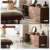 木梳台斗柜一体化妆桌收纳床尾可柜实黑胡桃卧室移动 2022妆