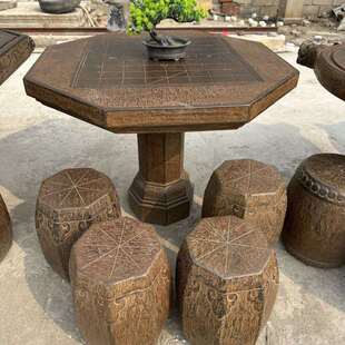 石桌石凳庭苑园古园仿z3j2K7w3圆形石头桌子庭院户外青石花桌椅花