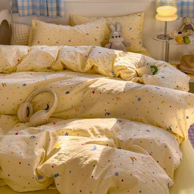 a类婴级奶油水洗棉母彩色点点被套风床单2116四件套学生宿舍上用