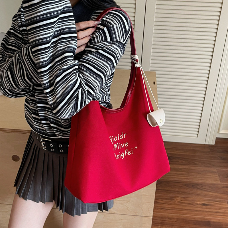 菜篮子包红色新款托特大包包女包韩版休闲帆布单肩手提包通勤