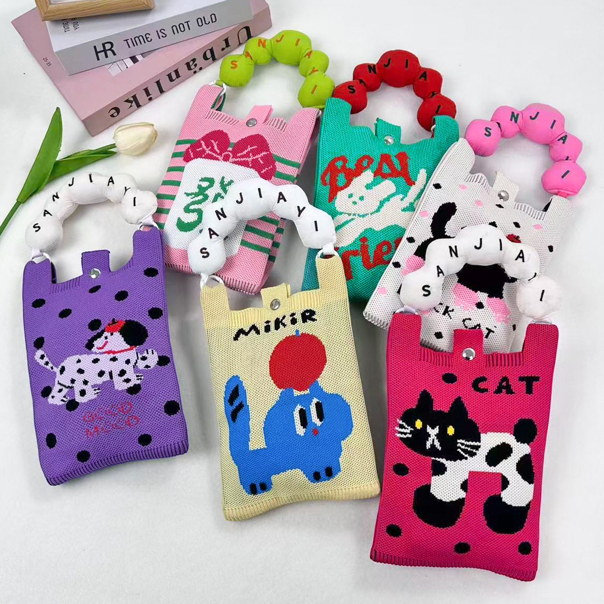 苹果手机袋针织包包卡通手机包糖果可爱迷你随身小包毛线飞织斜挎