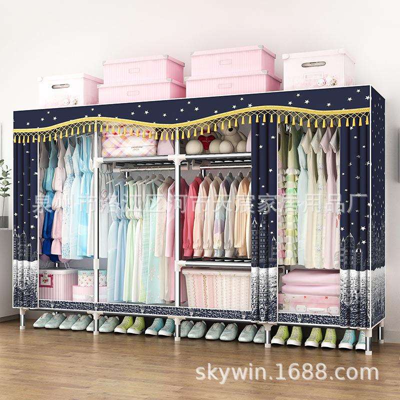 布衣柜钢管加粗加固加厚装双人简大号布艺超大号组C525C25250/C0/