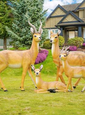 区户外园林庭雕塑小草tb-67384坪景观钢装饰动物玻璃院藏羚羊园区