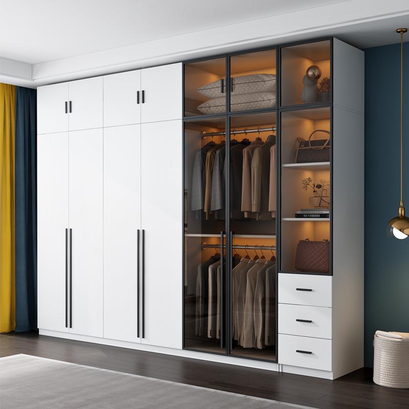 实木代多层JC90#衣柜家用卧室现简约板柜子玻璃门三五六平开门大