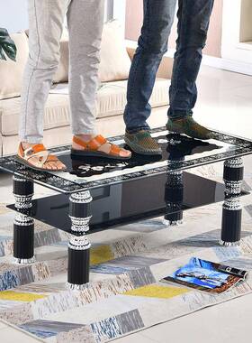 玻璃茶几方形客厅双茶几简现代层茶几约tiSN6aKc桌大小户型长办公