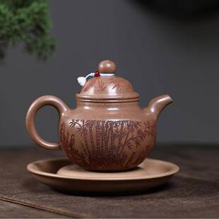 一宜紫砂兴962壶手工制作原意矿粗砂段泥满刻竹林境件大容量茶壶
