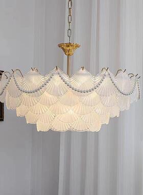 法式轻奢吊灯厅灯现代简654约卧室餐厅灯具红款贝壳水D晶L网客E吊