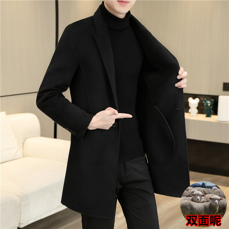 高端休闲呢子羊毛男士中长款