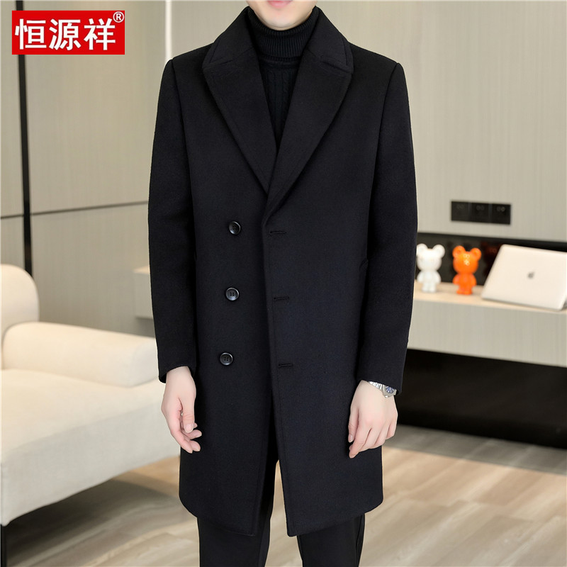 恒源祥中长款羊毛呢子毛呢大衣