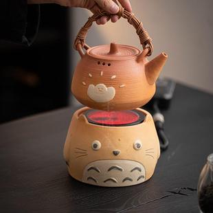 圭隐堂龙猫围炉煮茶炉家用干烧粗陶炭炉提梁侧把煮茶壶电陶炉套装