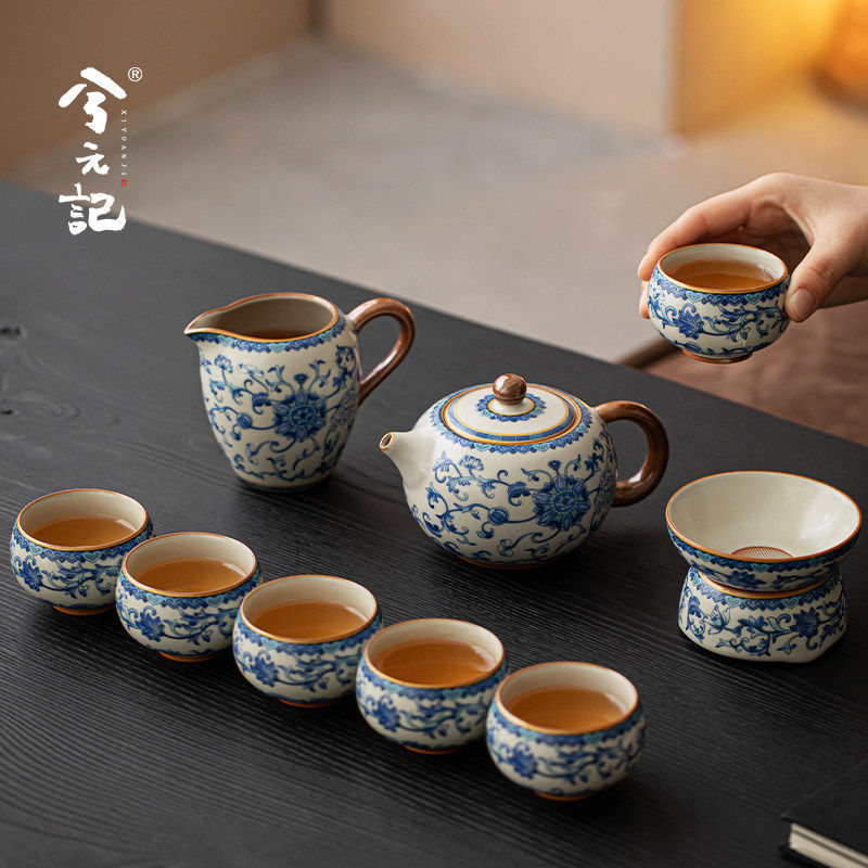 青花汝窑功夫茶具套装泡茶壶茶杯家用轻奢高档2026新款送长辈礼物