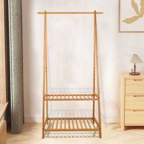 楠竹挂衣架落地卧室简易衣帽架子置物架放衣服家用晾衣架鞋架一体