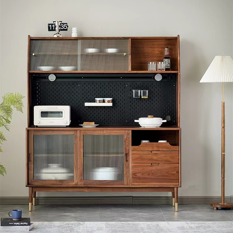 北欧北美黑胡桃木餐边柜实木储物柜茶水柜现代简约酒柜原木家具