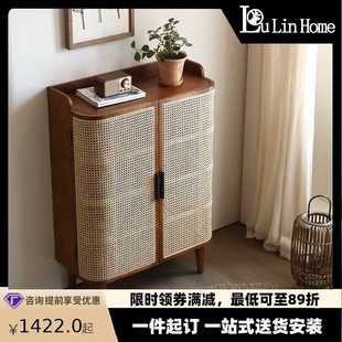 柜创意客厅入户置物鞋 北欧实木鞋 架家用门口收纳储物柜藤编玄关