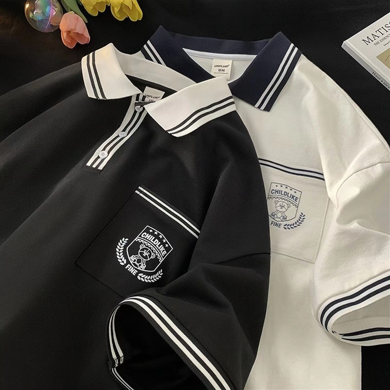 常春藤学院风polo衫男短袖夏季重磅撞色翻领t恤情侣有领半袖衣服