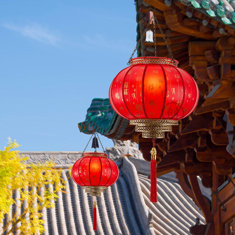 一体式太阳能红灯笼连串户外庭院灯防水中式吊灯大门口屋檐灯装饰