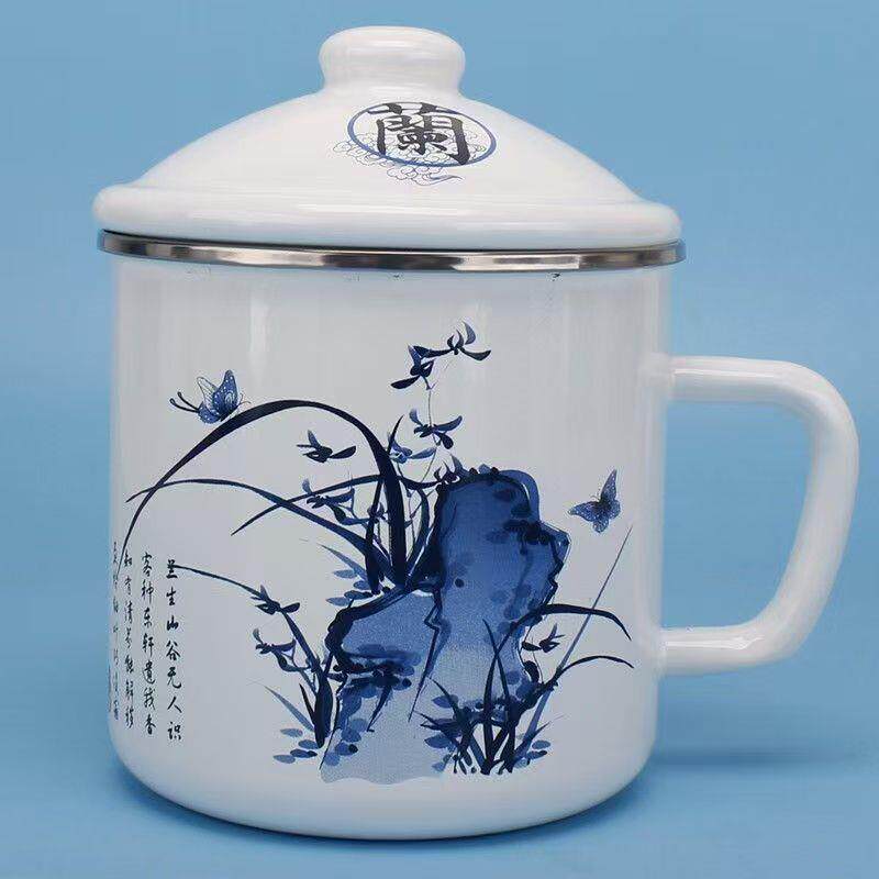 大茶缸子怀旧老式加厚9-12cm搪瓷杯水杯搪瓷缸子带盖老式铁瓷茶杯