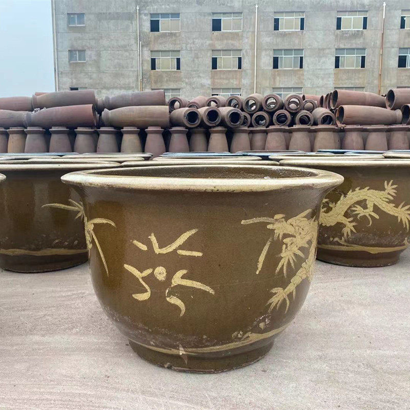 龙缸花盆粗陶均釉缸大型铁树茶树落地盆陶瓷花卉绿植盆栽种树龙缸