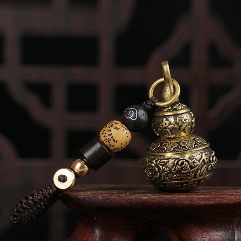 手工纯铜可拧开莲花葫芦古玩黄铜富贵葫芦汽车钥匙扣挂件工艺礼品