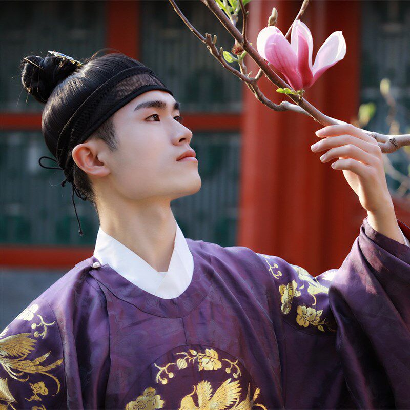 洛潇赋汉服假发明制网巾懒收巾带假发髻马尾头巾男儒巾帽子首服