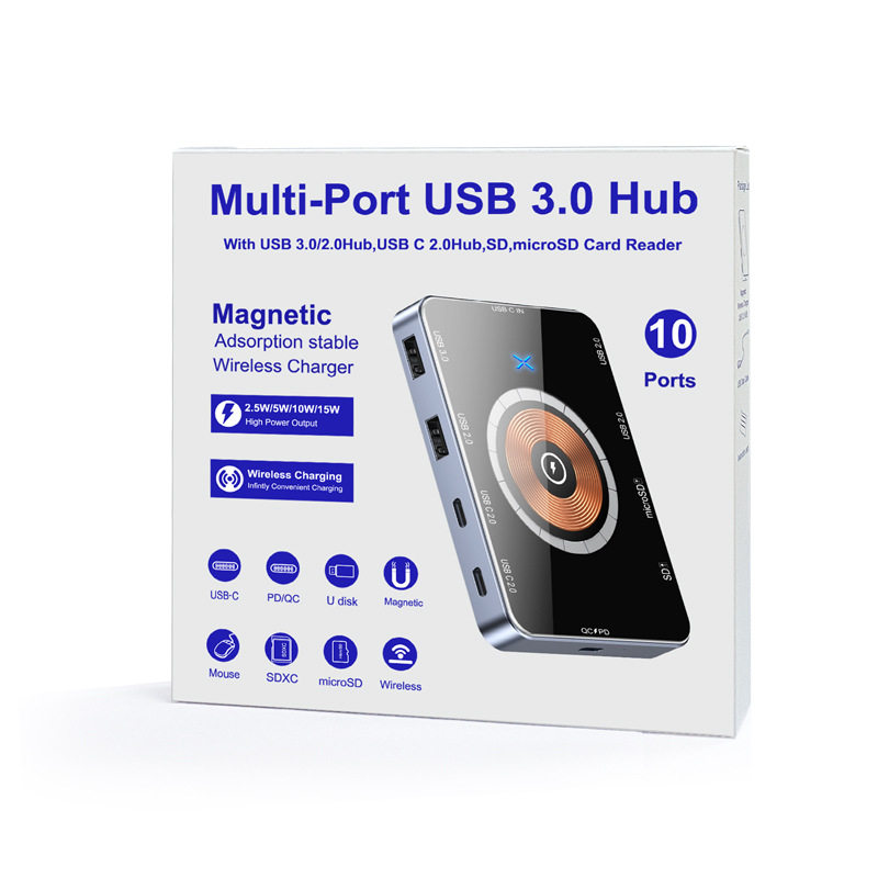 TYPEC扩展坞15W无线快充8合一拓展坞HUB3.0外接手机电脑USB分线器